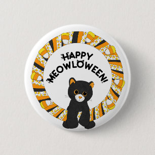 Happy Meowloween Black Cat Halloween Candy Corn 6 Cm Round Badge