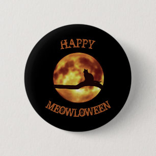 Happy MEOWloween Moon Black Cat Silhouette Pun 6 Cm Round Badge