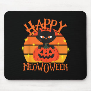Happy Meowoween Halloween Black Cat Jack O Lantern Mouse Mat