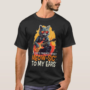 Happy Meowsic Cat with electric Guitar and cool Su T-Shirt