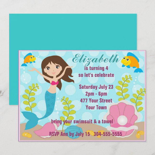 Happy Mermaid Pool Party Invitation (Front/Back)