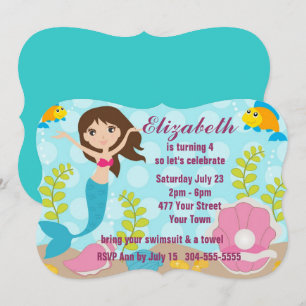 Happy Mermaid Pool Party Invitation