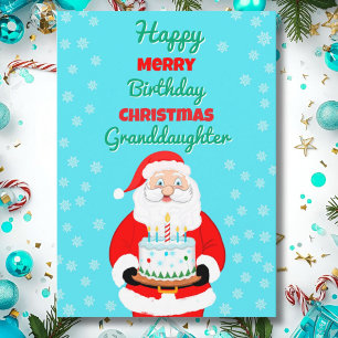 Happy Merry Birthday Christmas Santa Granddaughter Card