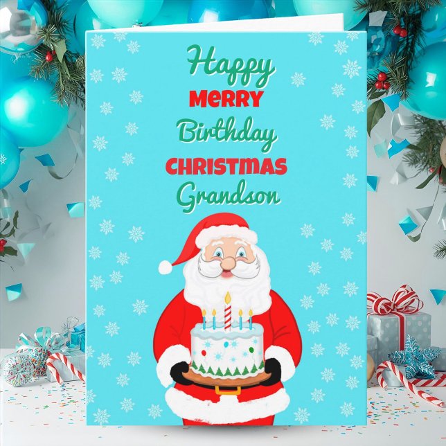 Happy Merry Birthday Christmas Santa Grandson Card (Creator Uploaded)