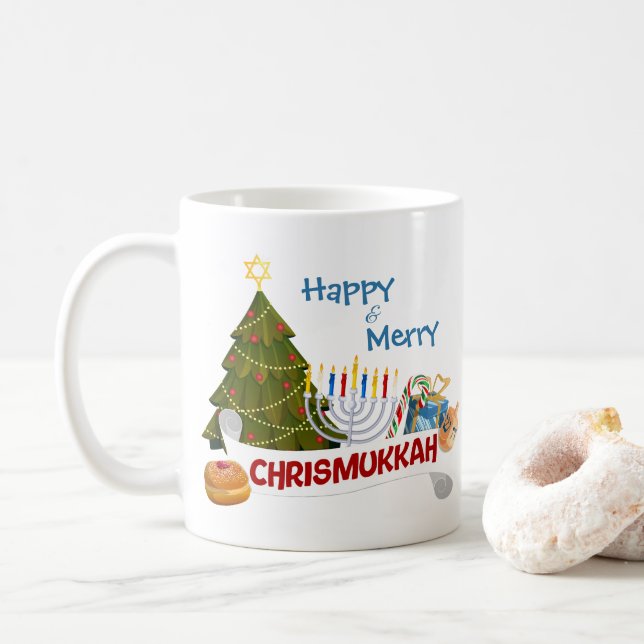 Happy & Merry Chrismukkah Fun Interfaith Holiday Coffee Mug (With Donut)