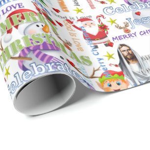 Happy Merry Christmas Wrapping Paper Jesus Santa