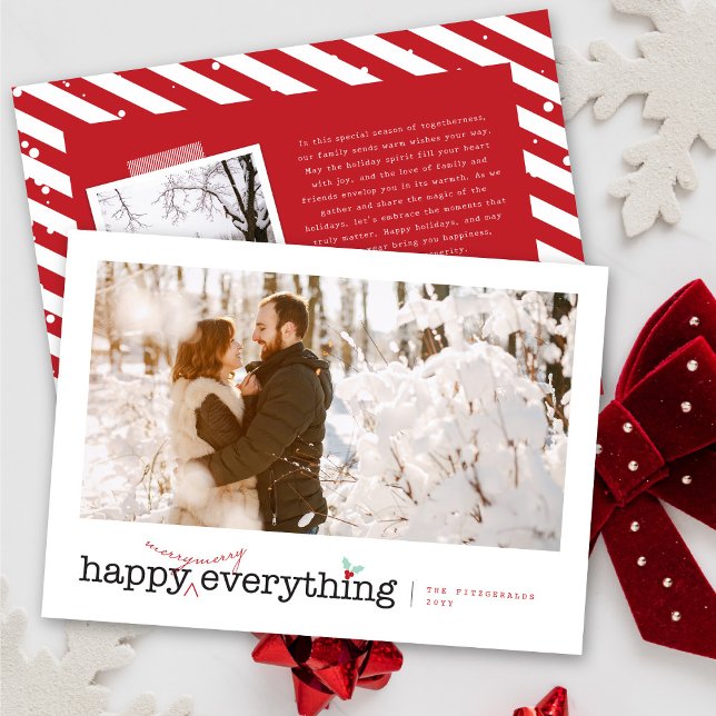 Happy Merry Everything Fun Holly Mistletoe Photo Holiday Card (Creator Uploaded)