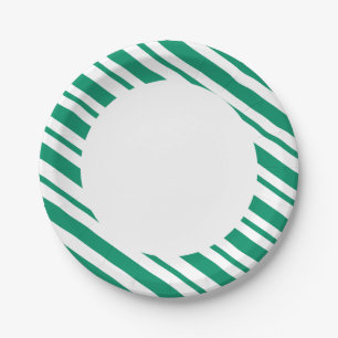 Happy Merry Green & White Striped Paper Plate
