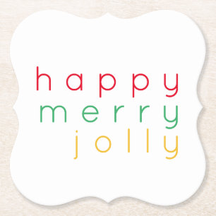 HAPPY MERRY JOLLY Bracket Paper Coasters