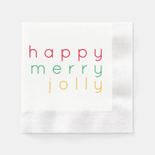 HAPPY MERRY JOLLY Coined Cocktail Paper Napkins