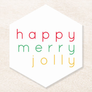 HAPPY MERRY JOLLY Pointed Hexagon Paper Coasters