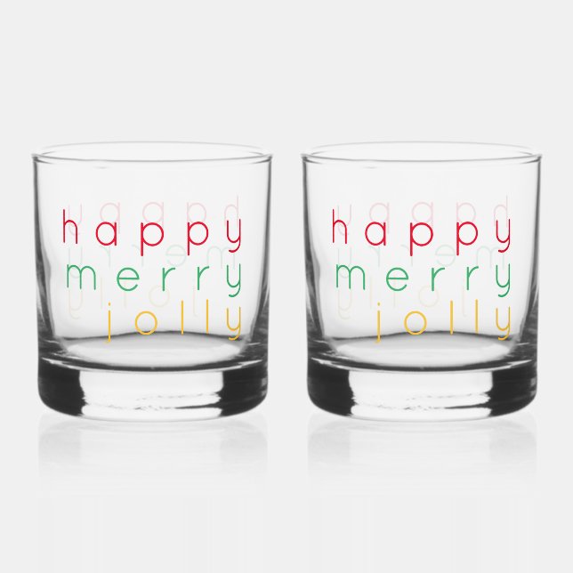HAPPY MERRY JOLLY Rocks Glasses (2) (Front)
