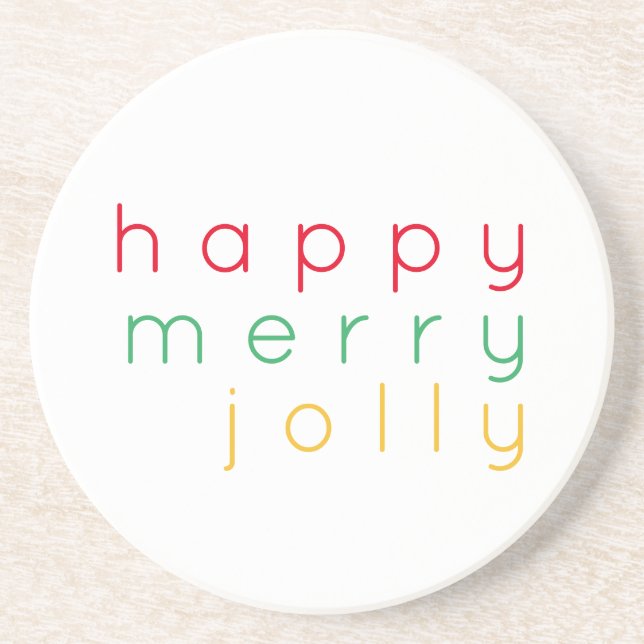 HAPPY MERRY JOLLY Round Sandstone Coaster (Front)