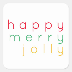 HAPPY MERRY JOLLY Small Square Stickers
