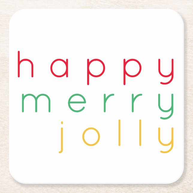 HAPPY MERRY JOLLY Square Paper Coasters (Front)