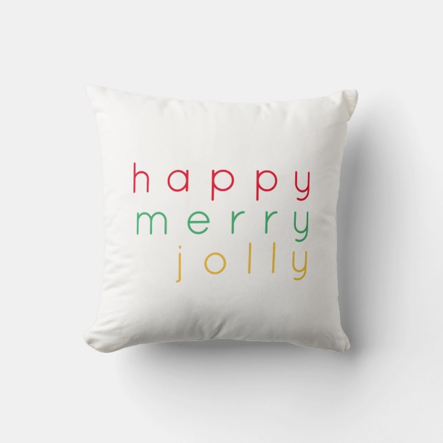 HAPPY MERRY JOLLY Square Throw Pillow (Front)
