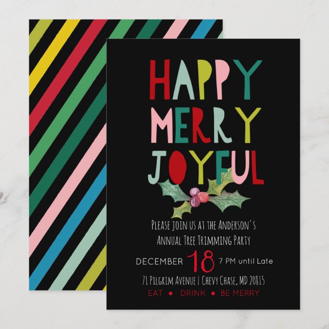 Happy Merry Joyful Christmas Party Invitation (Front/Back)