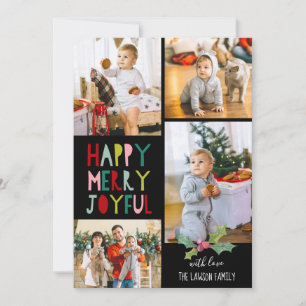 Happy Merry Joyful   Christmas Photo Collage Holiday Card