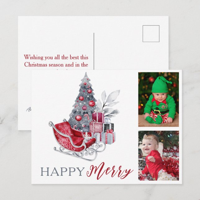 Happy Merry Kids Family Photo Christmas Holiday  (Front/Back)