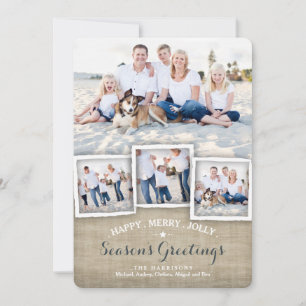 Happy Merry Rustic Burlap Photo Season's Greeting Holiday Card