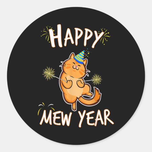Happy Mew Year 2023 Funny Cat New Years Eve Party Classic Round Sticker (Front)