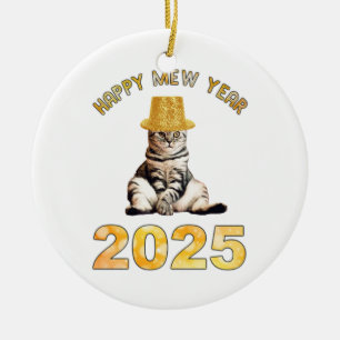 Happy Mew Year 2025 Ceramic Tree Decoration