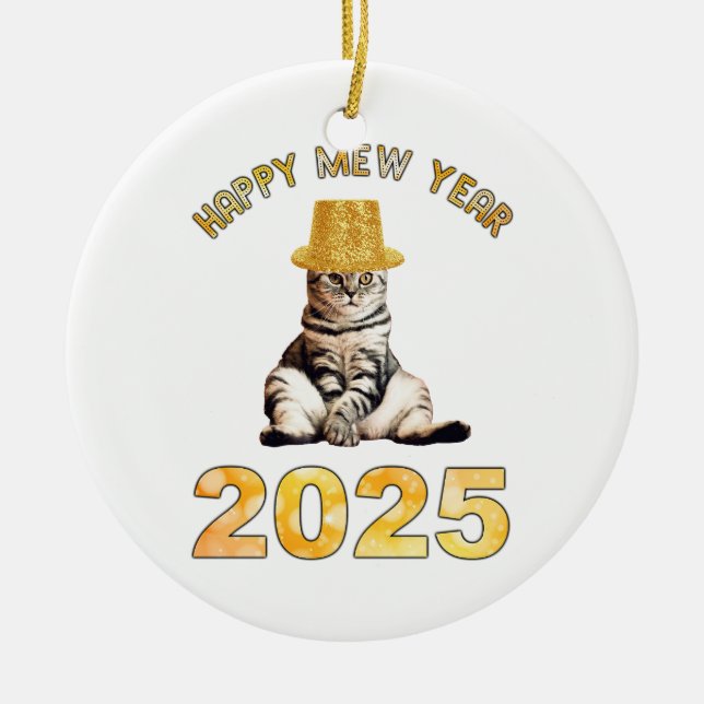 Happy Mew Year 2025 Ceramic Tree Decoration (Front)