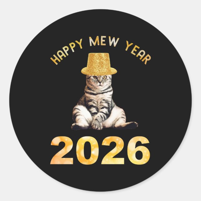 Happy Mew Year 2026 Classic Round Sticker (Front)