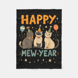 Happy Mew Year Cat Party  Fleece Blanket
