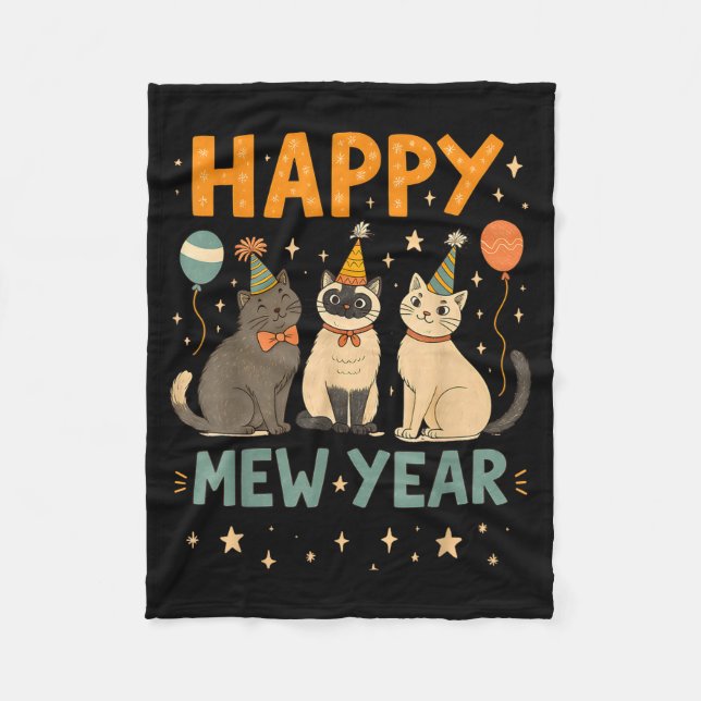 Happy Mew Year Cat Party  Fleece Blanket (Front)