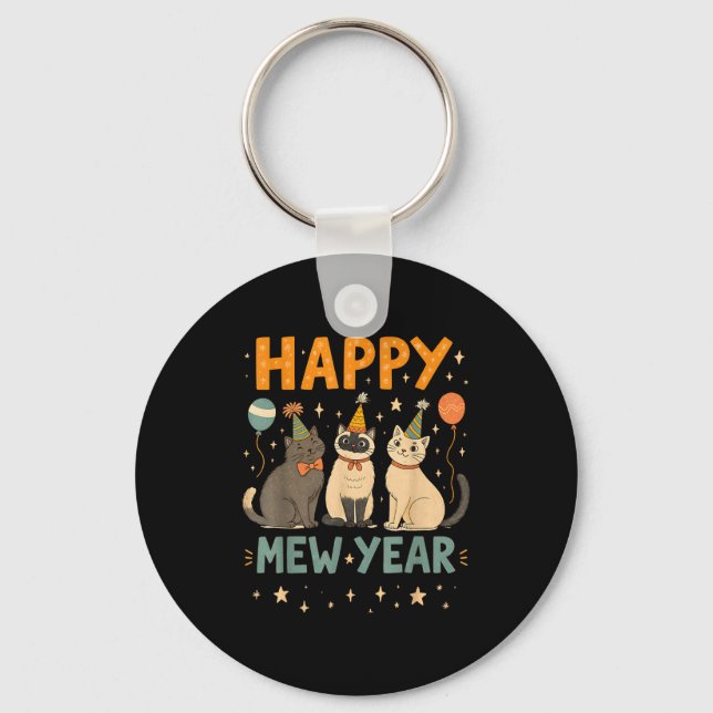 Happy Mew Year Cat Party  Key Ring (Front)