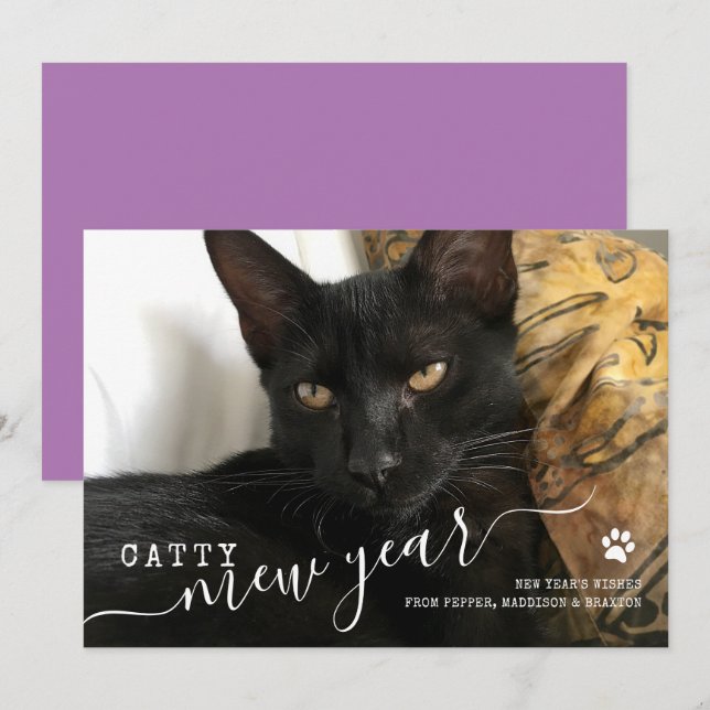 Happy Mew Year Cat Photo New Years Holiday Card (Front/Back)