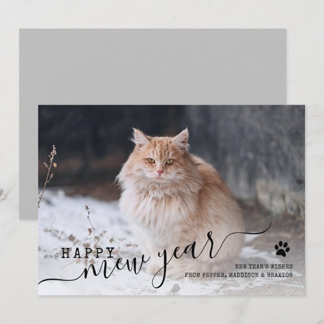 Happy Mew Year Cat Photo New Years Holiday Card (Front/Back)