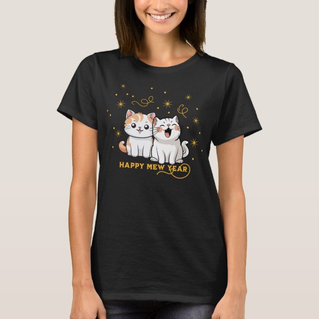 Happy Mew Year Party Cat Pun T-Shirt (Front)