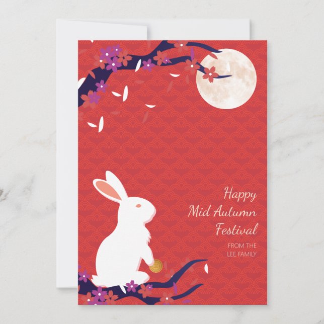 Happy Mid Autumn Festival Rabbit Moon Flat Card (Front)
