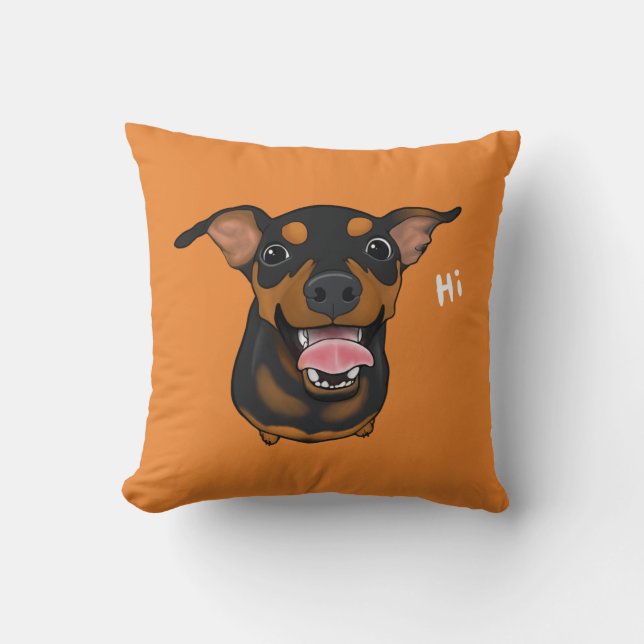 Happy Min Pin Miniature Pinscher Throw Pillow (Front)