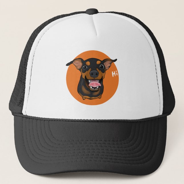 Happy Min Pin Miniature Pinscher Trucker Hat (Front)