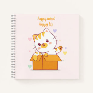 Happy Mind Happy Life Cute Cat Illustration Notebook