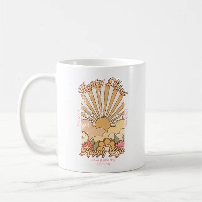 Happy Mind Happy Life Hippy Groovy Vibes Coffee Mug (Left)