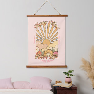 Happy Mind Happy Life Hippy Groovy Vibes Hanging Tapestry