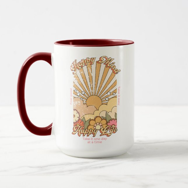 Happy Mind Happy Life Hippy Groovy Vibes Mug (Left)