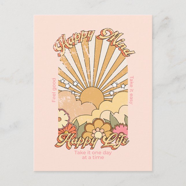 Happy Mind Happy Life Hippy Groovy Vibes Postcard (Front)