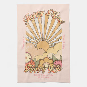 Happy Mind Happy Life Hippy Groovy Vibes Tea Towel