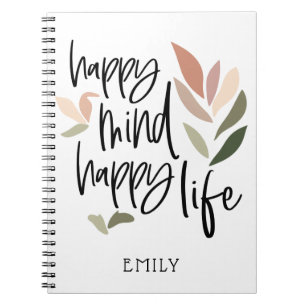 Happy Mind Happy Life Motivating Quote Name Notebook