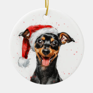 Happy Mini Pinscher Dog Christmas Personalized Ceramic Tree Decoration