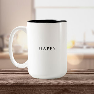Happy Minimal Simple Elegant Typography Two-Tone Coffee Mug