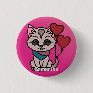 Happy Minimalist Cat with a Heart Love 3 Cm Round Badge