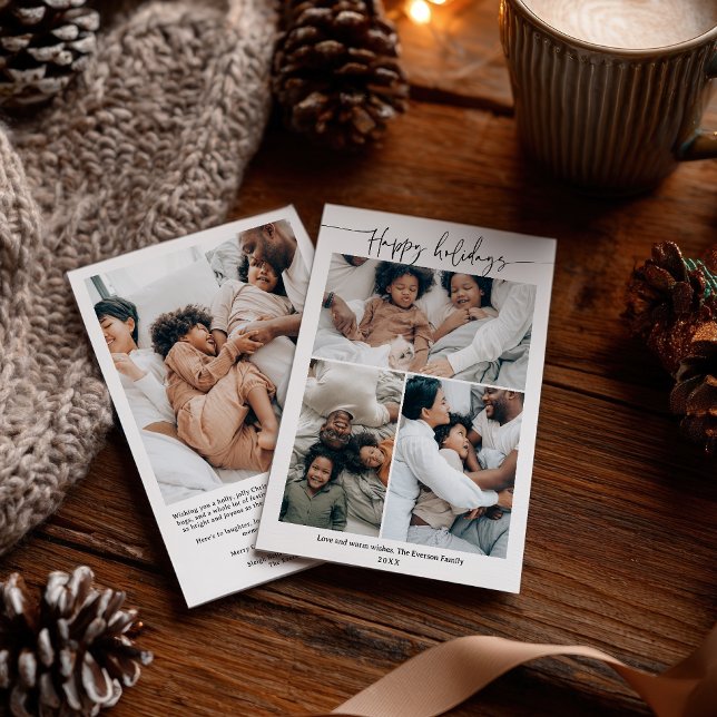 Happy Minimalist Christmas Winter 4-Photo Script Holiday Card (Happy Minimalist Christmas Winter 4-Photo Script Holiday Card)