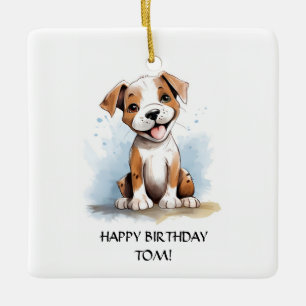 Happy Minimalist Pitbull Pit Bull Terrier Dog Ceramic Ornament