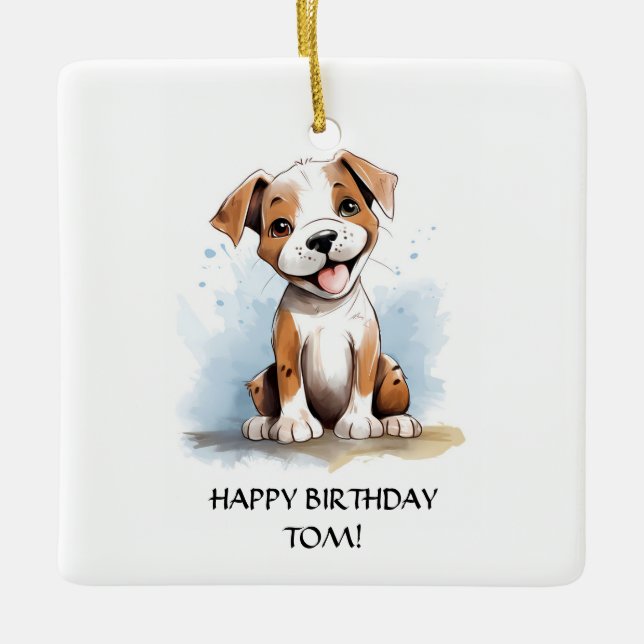 Happy Minimalist Pitbull Pit Bull Terrier Dog  Ceramic Ornament (Front)